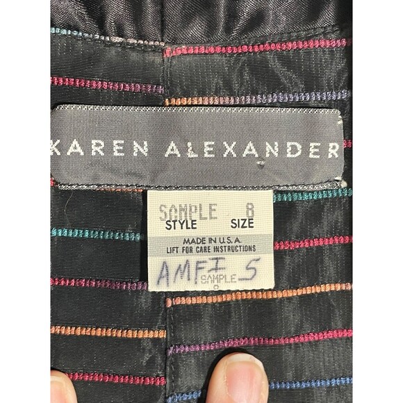 Vintage Karen Alexander Peplum Dress 80s Rainbow Stripe Long Sleeve Maxi Size 8 - Picture 8 of 16